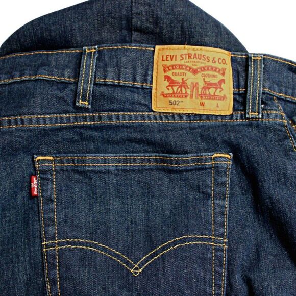 Levi’s 502 Men’s Tapered Fit Not Distressed Blue Dark Wash Size 52 X 30 Altered - Picture 3 of 6